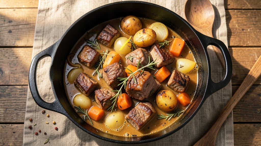 Beef and Lamb Stew Recipe: Deep-Red Wine Braise With Caramelized Root Vegetables