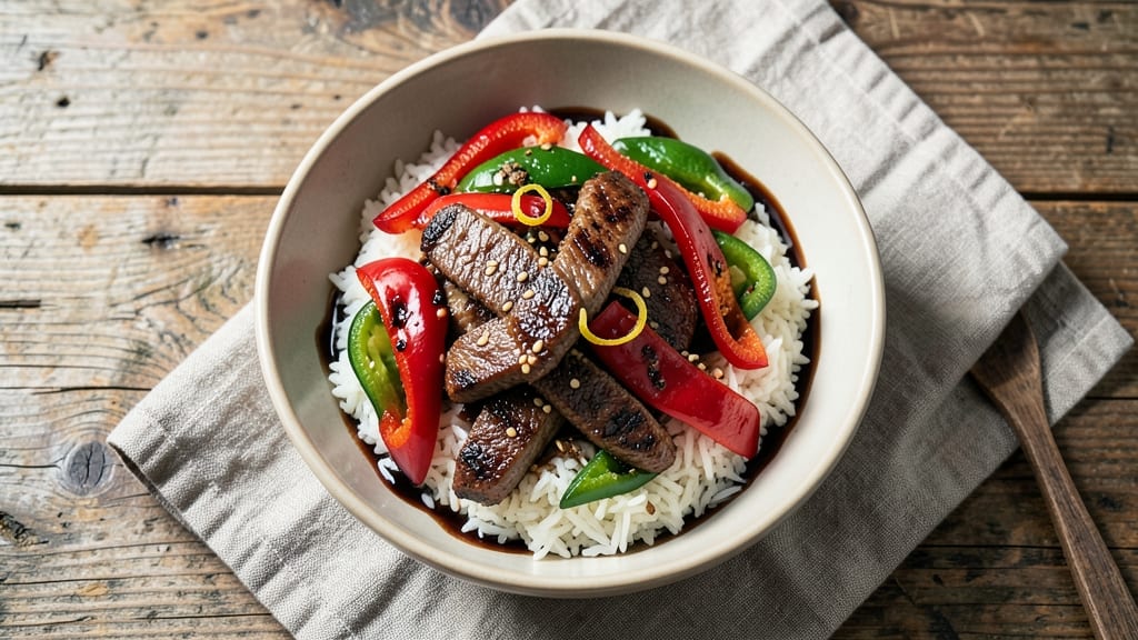 Beef and Peppers Over Rice Recipe: One-Pan Protein-Packed Dinner