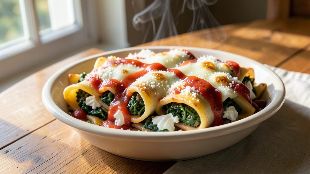 Beef and Spinach Cannelloni Recipe: Baked Pasta Layers With Rich Tomato Cream