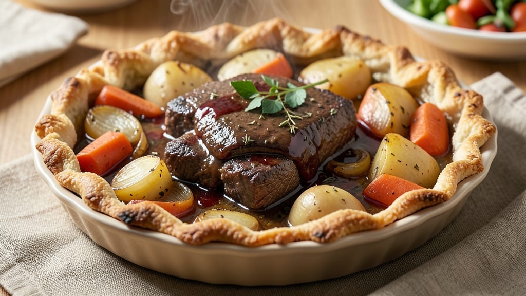 Beef and Vegetable Pie Recipe: Flaky Crust Holds Savory Meat and Root Veggie Layers