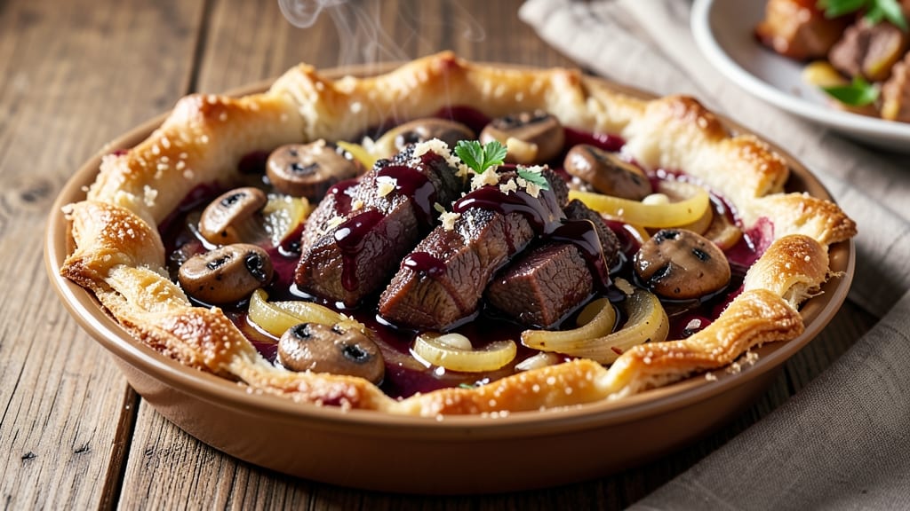 Beef and Burgundy Pie Recipe: Flaky Pastry Hugs Deep Wine-Braised Filling