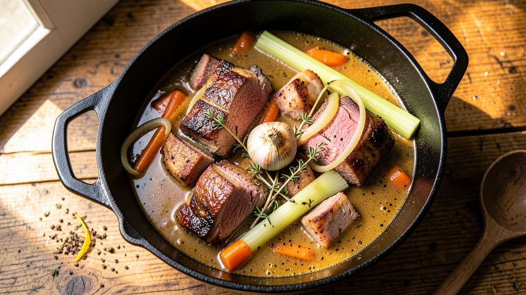 Beef and Pork Stew Recipe: Deep-Red Wine Braise With Caramelized Roots and Herbs