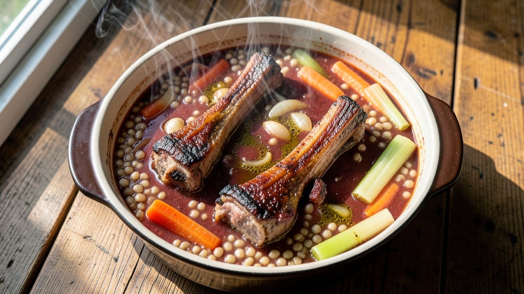 Beef Barley Soup with Prime Rib Bones Recipe: Deep Umami Richness from Bones and Wine