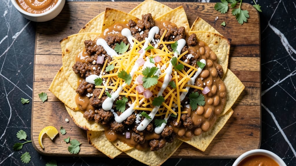 Beef Bean Cheese Nachos Recipe: Crispy Tortilla Towers Loaded With Gooey Cheese