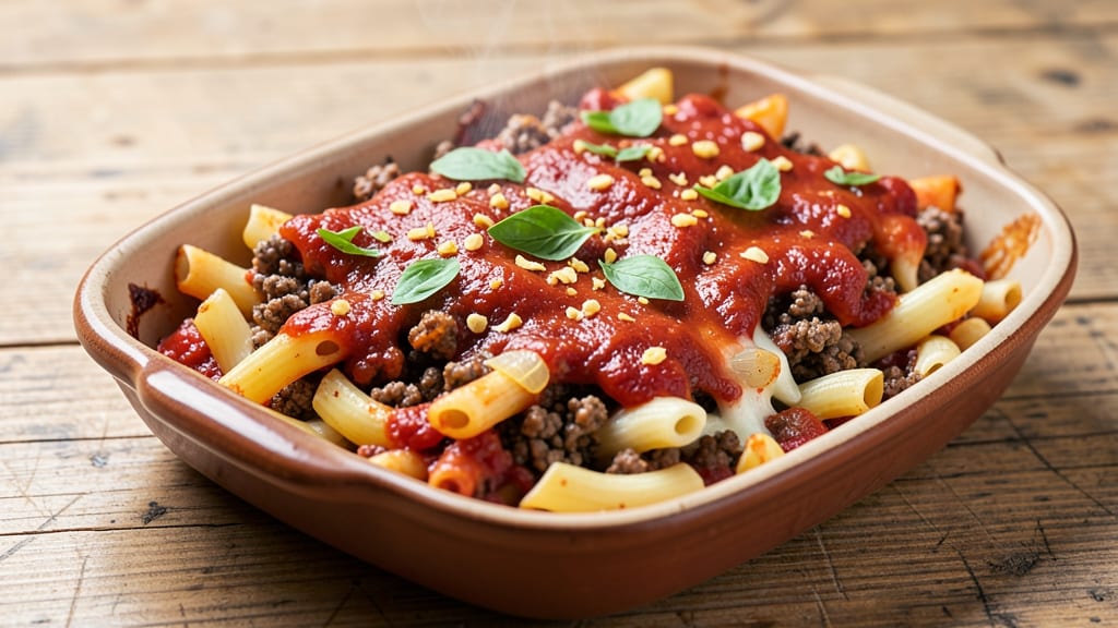 Baked Ziti Recipe with Ground Beef and Italian Sausage: Layered Cheese Rivers and Al Dente Noodles