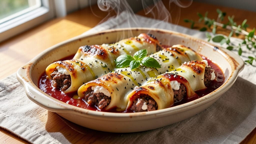 Beef and Cheese Cannelloni Recipe: Baked Pasta Layers With Gooey Melts