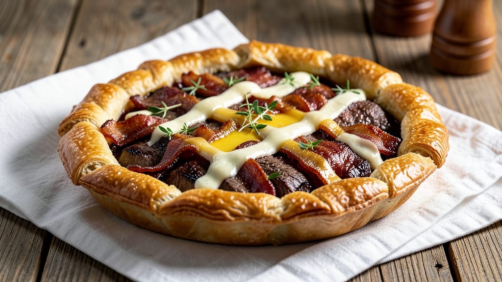 Beef Bacon and Cheese Pie Recipe: Flaky Crust Hugs Savory Meat and Cheese Layers