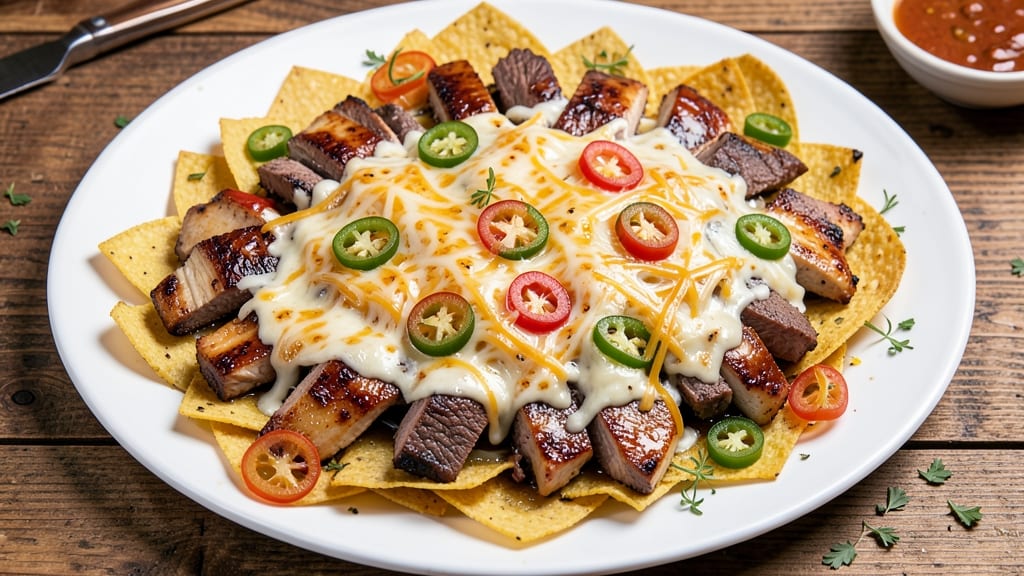 Beef and Chicken Nachos Recipe: Crispy Tortilla Stacks Loaded With Melty Cheese Rivers