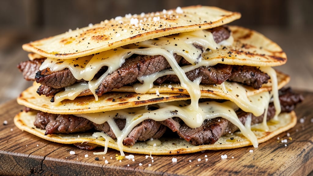 Beef and Cheese Sandwiches Recipe: Crispy Tortilla Layers With Gooey Cheese Pull