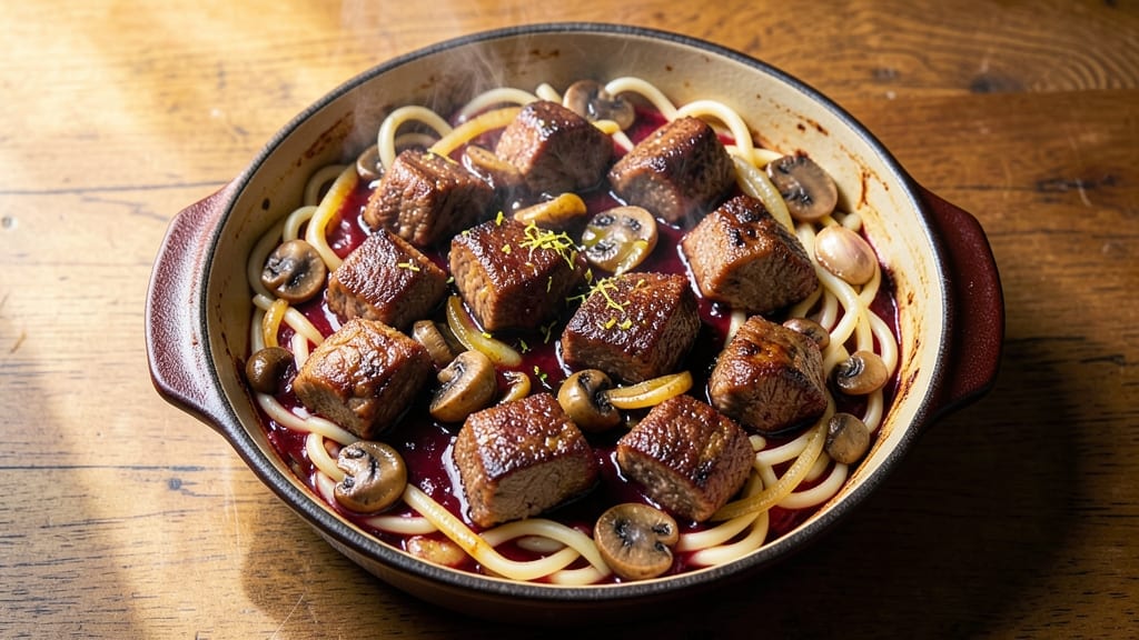 Beef and Red Wine Casserole Recipe: Deep, Savory Braise With Mushrooms and Onions
