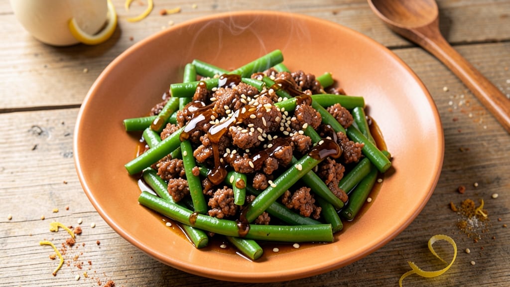 Asian Ground Beef and Green Beans Recipe: Wok-Fried Crunch With Savory Soy Glaze