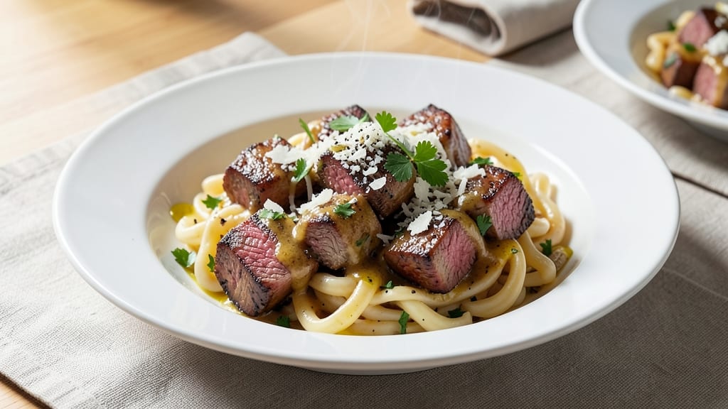 Beef and Rotini in Garlic Parmesan Sauce Recipe: One-Pan Cheesy Pasta with Umami Depth