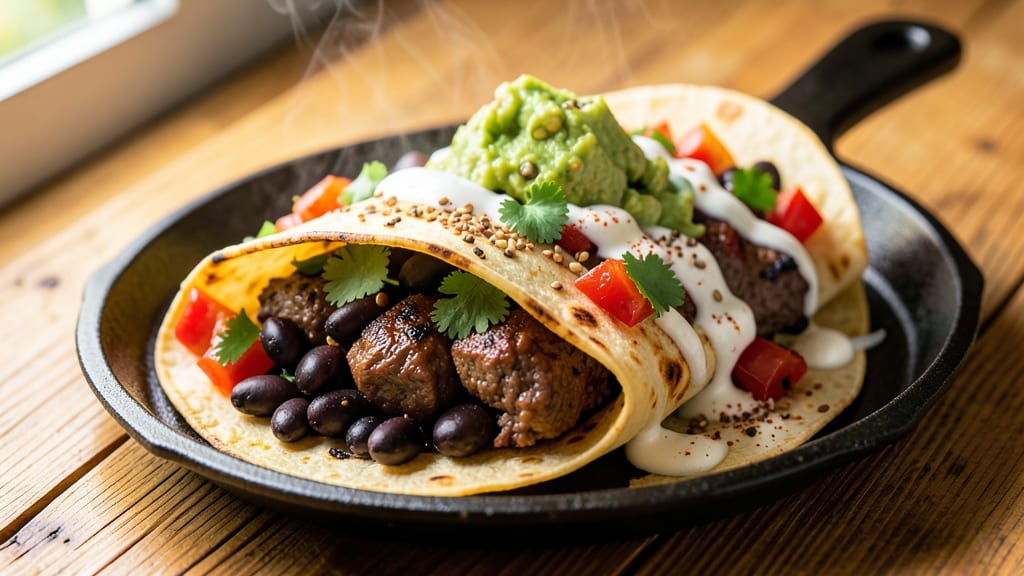 Beef and Bean Burrito Recipe With Black Beans: Crispy Tortilla Stacks Packed With Smoky Spiced Filling