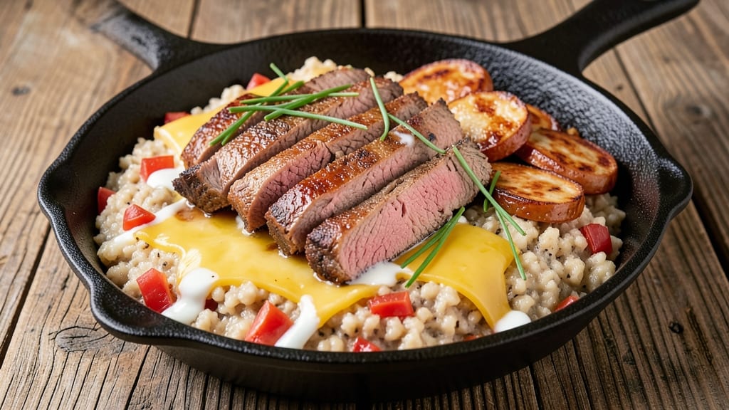 Beef and Grits Recipe: Smoky Tomato-Cheddar Fusion With Crispy Sausage