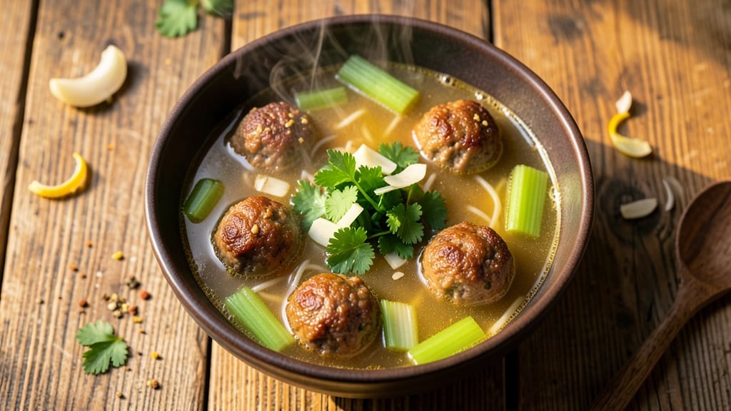 Beef Ball Soup Recipe: Parmesan-Crusted Meatballs in Rich Tomato Broth