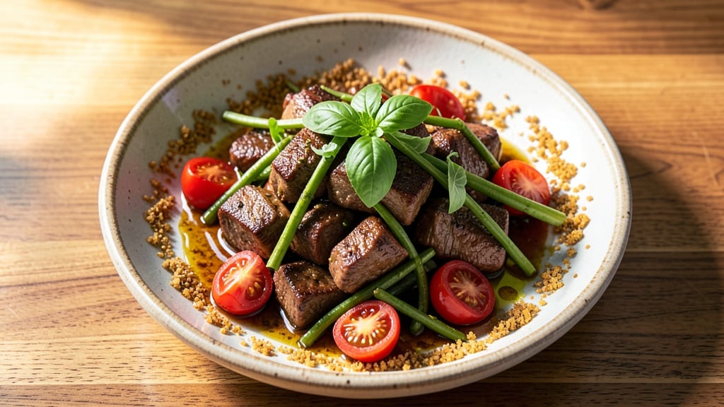 Beef and Briccoli Recipe: Crispy Pasta Bites in Rich Tomato-Basil Sauce