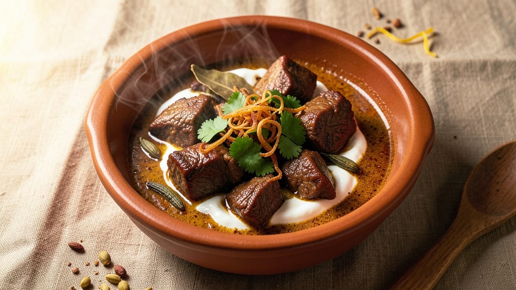 Authentic Beef Curry Recipe: Spiced Yogurt Marinated Beef in Tomato-Tamarind Sauce