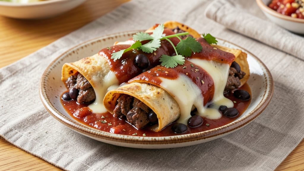Beef and Black Bean Enchiladas Recipe: Smoky Tortilla Stacks with Melted Cheese Rivers