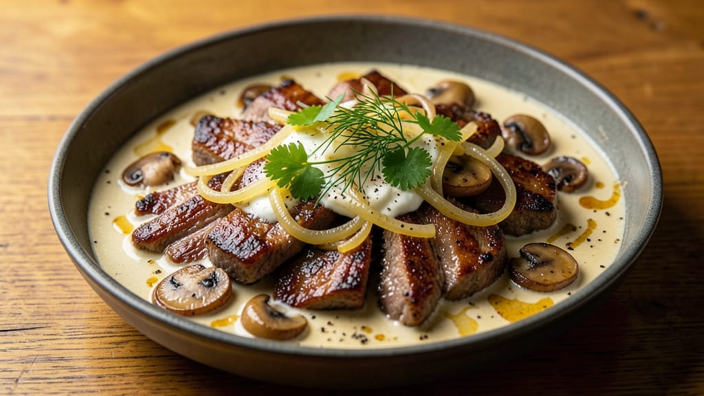 Authentic Beef Stroganoff Recipe With Sour Cream: Silky Mushroom Sauce Over Egg Noodles