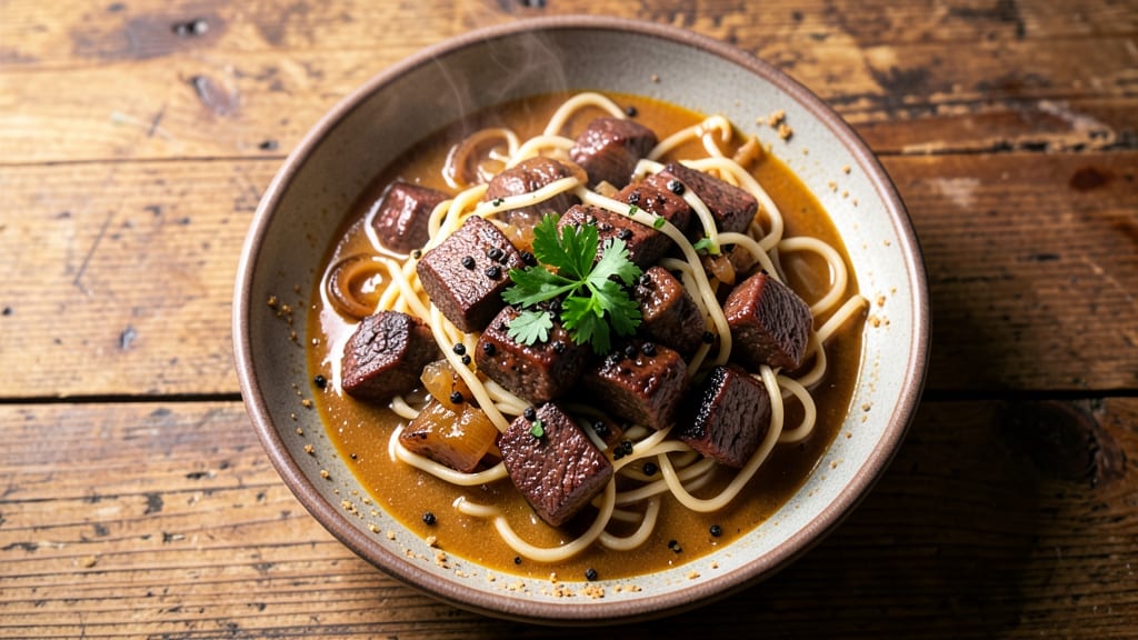 Beef and Noodles Recipe with French Onion Soup: Deep Wine Braise Meets Caramelized Onion Crunch