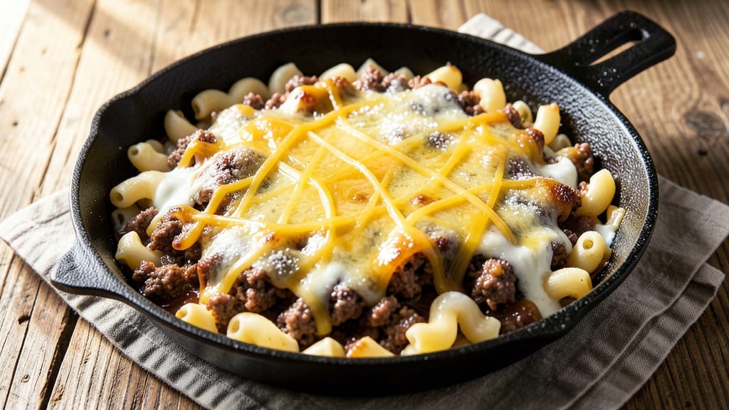 Beef and Macaroni Skillet Recipe: One-Pan Cheesy Crunch With Caramelized Beef Bites