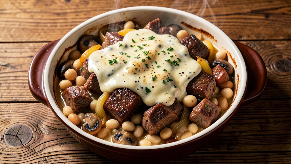 Beef and Bean Casserole Recipe: One-Pot Heartiness with Caramelized Onions and Mushrooms