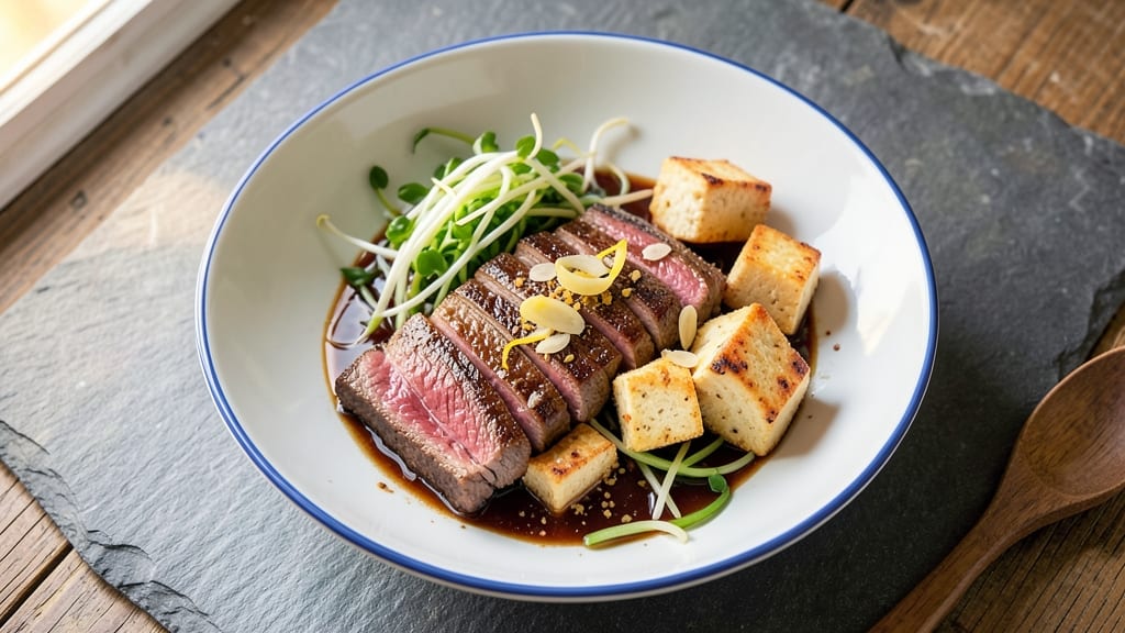 Beef and Bean Sprouts Recipe: Wok-Sizzled Umami Crunch With Silky Tofu Twist